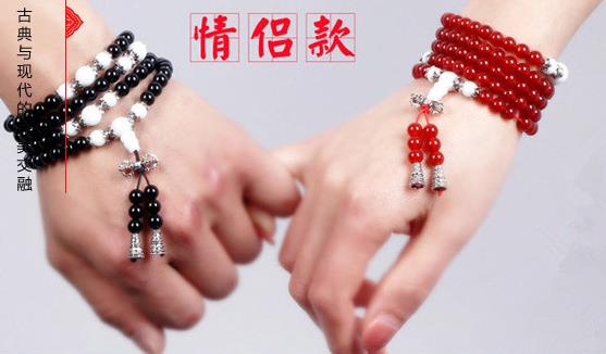 象征友善爱心，天然红玛瑙水晶多层多圈情侣手链学生饰品