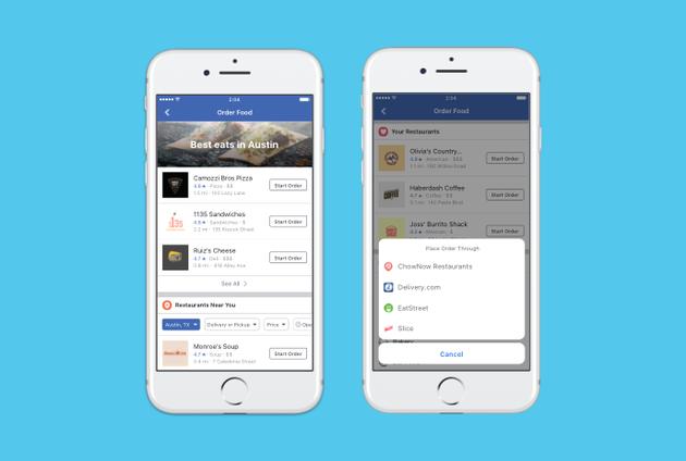Facebook面向美国用户推出在线订餐功能，支持外卖和送餐服务