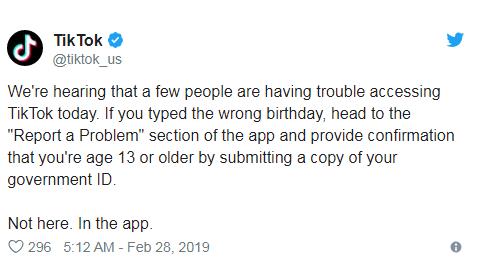 TikTok启用COPPA新政策，注册年龄小于13岁用户账号被删除