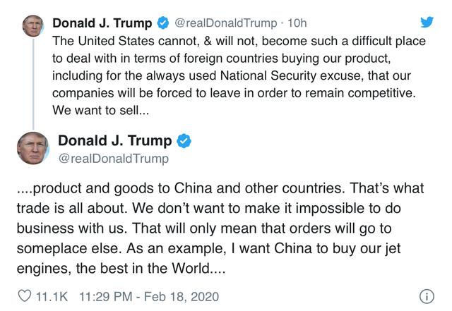 特朗普反对禁止对华出口飞机发动机，对华鹰派备受打击