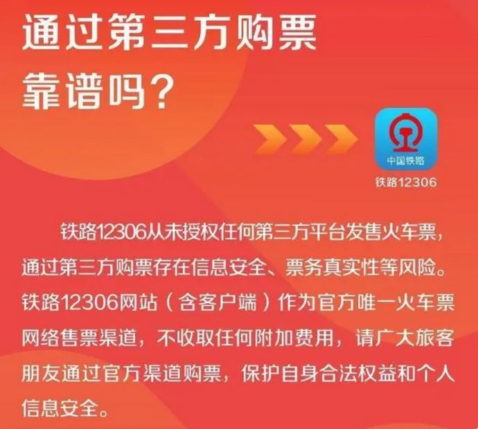 从第三方平台买火车票靠谱吗？12306从未授权第三方卖票，抢票请认准中国铁路官方网站 ...